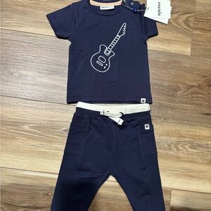 Baby Boy Navy Blue Guitar Print Outfit 3 months
